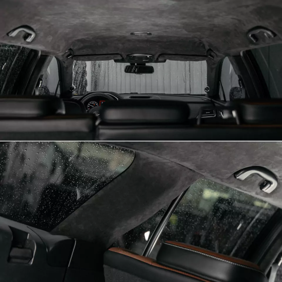 Доработали Subaru Outback: удалили старую шумоизоляцию и выполнили новую, построили акустическую систему, перетянули потолок в алькантару с окрасом пластика, перешили руль в кожу